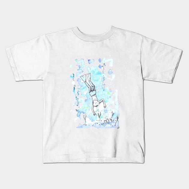 Diver boy original watercolour Kids T-Shirt by NitArtCafe